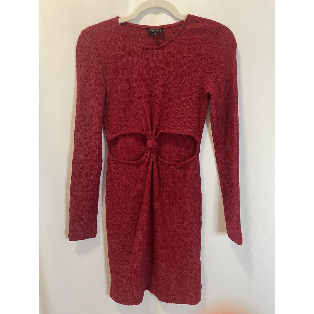 Topshop Red Front Peekaboo Cut Out Knot Long Sleeve Dress US 4